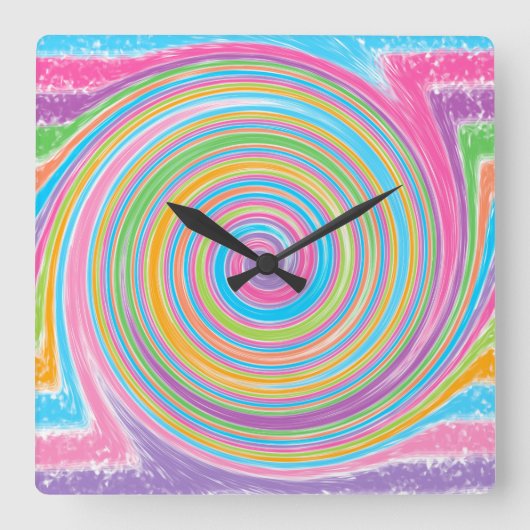 虹のカラフル渦 スクエア壁時計 (正面)