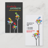 虹のカラフル点の木とかわいいツイートの鳥 名刺 (正面/裏面)