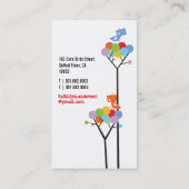 虹のカラフル点の木とかわいいツイートの鳥 名刺 (裏面)