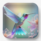 虹のガラスのハミングバード ペーパープレート (正面)