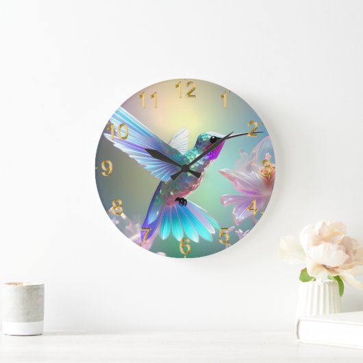 虹のガラスのハミングバード ラージ壁時計 (ホーム)