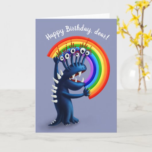 虹のキャラクターかわいい誕生日 カード (黄色い花)