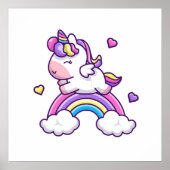 虹のキュートなユニコーンのイラスト ポスター (正面)