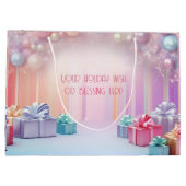 虹のクリスマスプレゼントを作成 ラージペーパーバッグ (裏面)