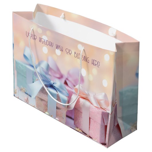 虹のクリスマスプレゼントを作成 ラージペーパーバッグ (裏面アングル)