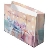 虹のクリスマスプレゼントを作成 ラージペーパーバッグ (正面アングル)