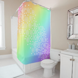 虹のグラデーションの円とドット シャワーカーテン