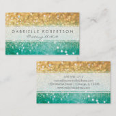 虹のグリッターのティール（緑がかった色）および金ゴールドの名刺 名刺 (正面/裏面)