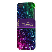 虹のグリッターのパーソナライズな金ゴールド音楽クレフ、音符記号の場合 iPhoneケース (裏面左)