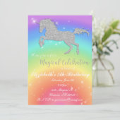 虹のグリッターのユニコーンの誕生日Inviation 招待状 (スタンド正面)