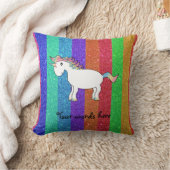 虹のグリッターのユニコーンは縞で飾ります クッション (ブランケット)