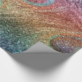 虹のグリッターの孔雀の羽 ラッピングペーパー (角)