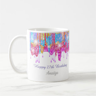 虹のグリッターの明るい色の誕生日の輝き コーヒーマグカップ