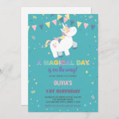 虹のグリーンフライユニコーンバースデー招待状 招待状 (正面/裏面)