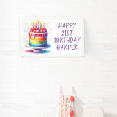 虹のケーキのオーダーメイド誕生日おめでとう 横断幕 (インサイチュ)