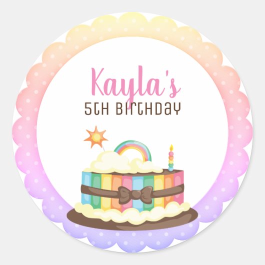 虹のケーキの誕生日 ラウンドシール (正面)