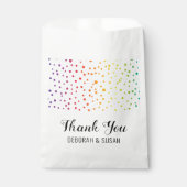 虹のコンフェッティと木々 サンクス レズビアン ウェディング フェイバーバッグ (正面)