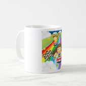 虹のコーヒーマグでレースをする子供たち コーヒーマグカップ (正面左)