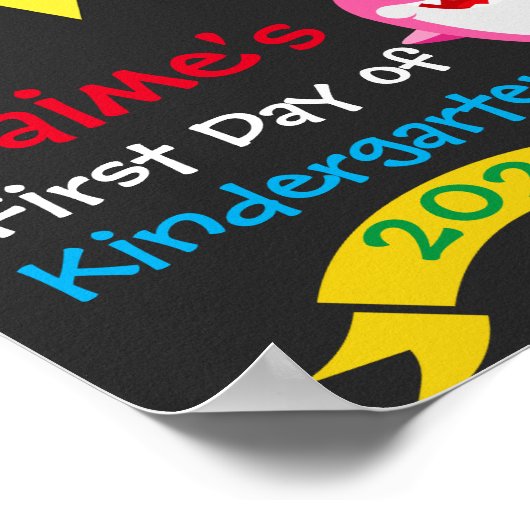 虹のサメの最初の登校日 黒板ポスト ポスター (角)