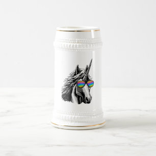 虹のサングラスとのクールなユニコーン ビールジョッキ