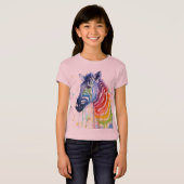 虹のシマウマの水彩画はワイシャツをからかいます Tシャツ (正面フル)