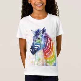 虹のシマウマの水彩画はワイシャツをからかいます Tシャツ