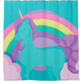 虹のシャワーカーテン付きの緑のユニコーン シャワーカーテン (正面)