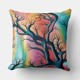 虹のシュールな木 – 色付き背景 クッション