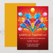 虹のスターバースト風船 10歳の誕生日招待状 招待状 (正面/裏面)