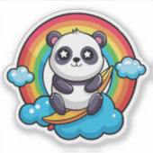 虹のステッカーに描かれた、かわいい甘いパンダ シール (正面)