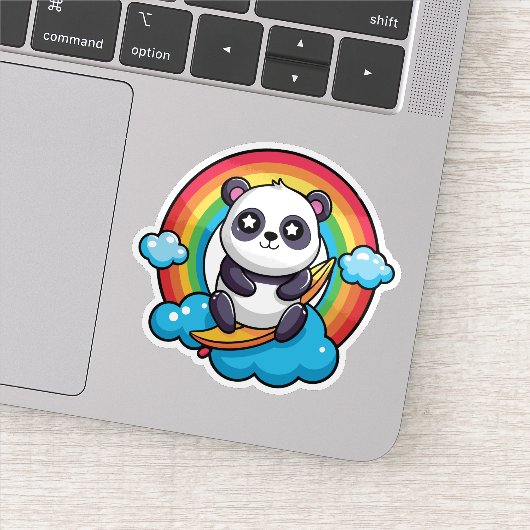 虹のステッカーに描かれた、かわいい甘いパンダ シール (詳細)