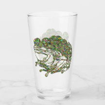 虹のステンドグラス見えるカエルのアートビールドリンク