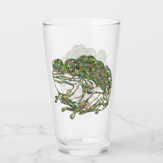虹のステンドグラス見えるカエルのアートビールドリンク タンブラーグラス (正面)