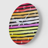 虹のストライプかわいい水彩 ラージ壁時計 (傾斜)