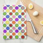 虹のストライプと水玉模様のハッピーカラフル キッチンタオル (四つ折り)