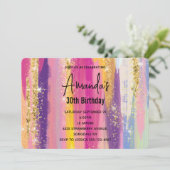 虹のストライプにフェイクゴールドグリッター誕生日 招待状 (スタンド正面)