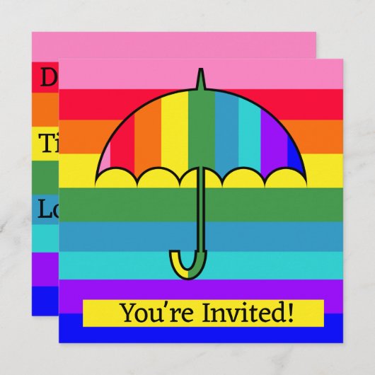 虹のストライプの傘 招待状 (正面/裏面)