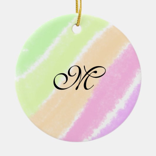 虹のストリペスウォーターカラーラインあなたのモノグラムを追加 セラミックオーナメント (正面)