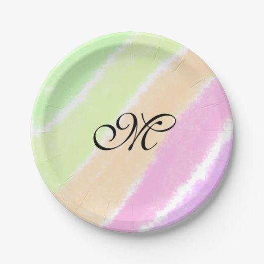 虹のストリペスウォーターカラーラインあなたのモノグラムを追加 ペーパープレート (正面)