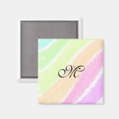 虹のストリペスウォーターカラーラインあなたのモノグラムを追加 マグネット (正面/裏面)