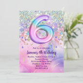 虹のスパークルグリッター 6歳の誕生日パーティー 招待状 (スタンド正面)