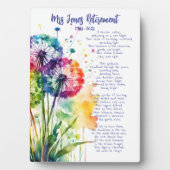 虹のタンポポの教師引退記念品 フォトプラーク (正面)