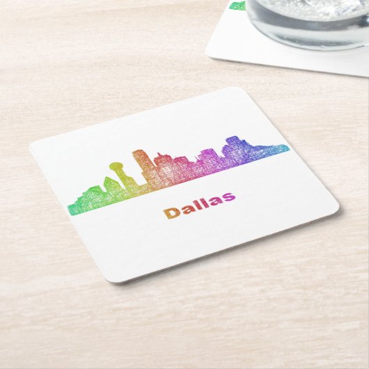 虹のダラスのスカイライン スクエアペーパーコースター (アングル)