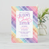 虹のチェック柄 スイート16の誕生日 招待状 (スタンド正面)