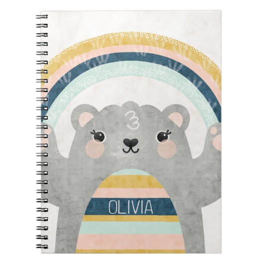 虹のテクスチャが施された可愛カラフルい魔法の熊 ノートブック (正面)
