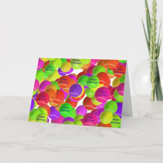 虹のテニス・ボールの誕生日の願い カード (正面)