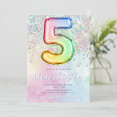 虹のテンプレート　５歳の誕生日　招待状　編集可能 招待状 (スタンド正面)