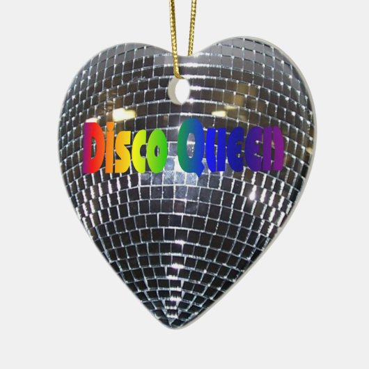 虹のディスコの女王のレトロ70s銀の鏡の球 セラミックオーナメント (左)