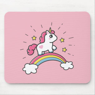 虹のデザインのかわいいユニコーン マウスパッド
