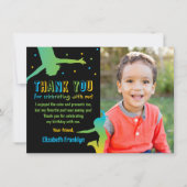 虹のトランポリン誕生日写真サンクスカード サンキューカード (正面)